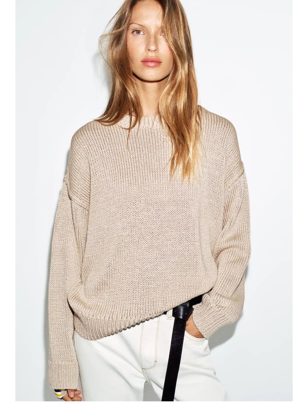 Zara Beige Crew Neck Knit Sweater